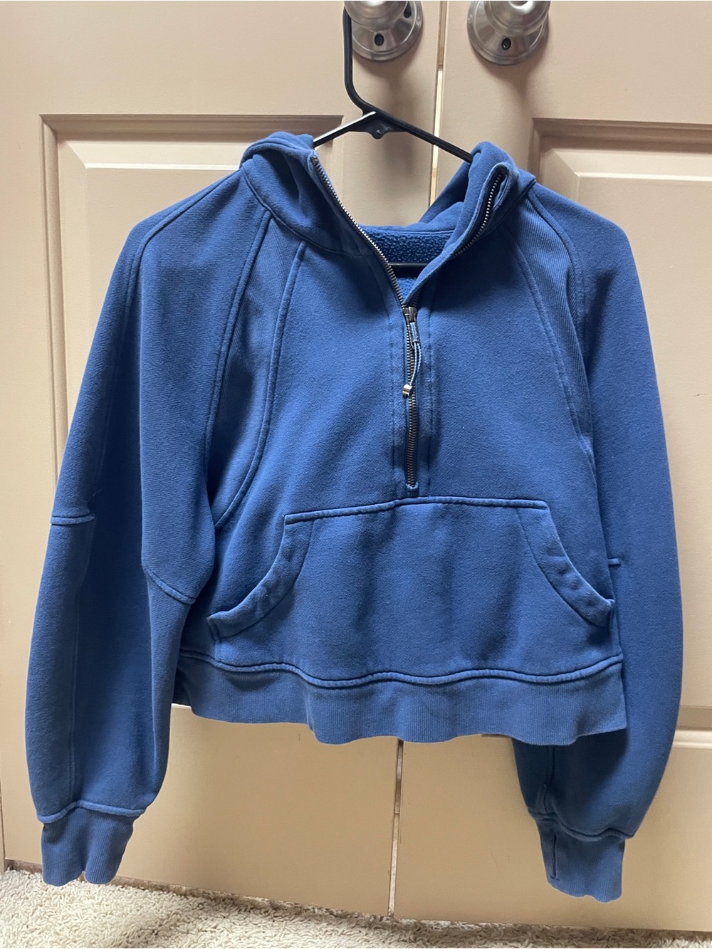 Blue Half-Zip Fleece Pullover Hoodie